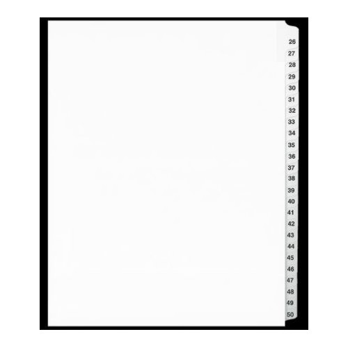LEGAL INDEX,LETTER SIZE,WHITE COLLATED SETS 25/PK, 26-50