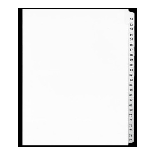 Legal Index, Letter Size, White Collated Sets, 51-75 - 25 / Pack