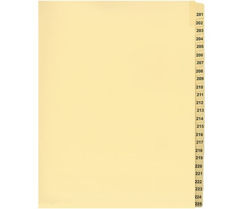 LEGAL INDEX,LETTER SIZE,BUFF COLLATED SETS 25/PK, #201-225 - Filing Supplies - INDCN11-225