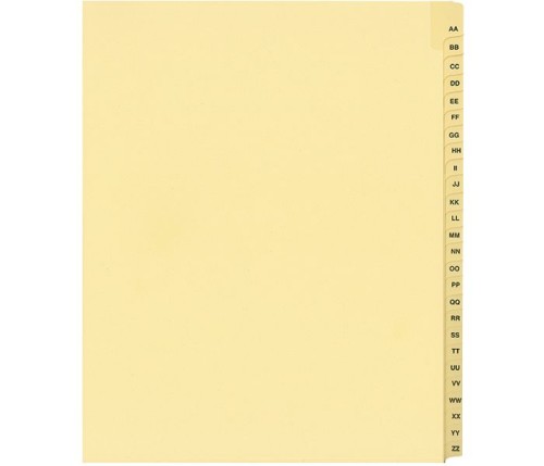 LEGAL INDEX,LETTER SIZE ,BUFF COLLATED SETS 25/PK, AA-ZZ