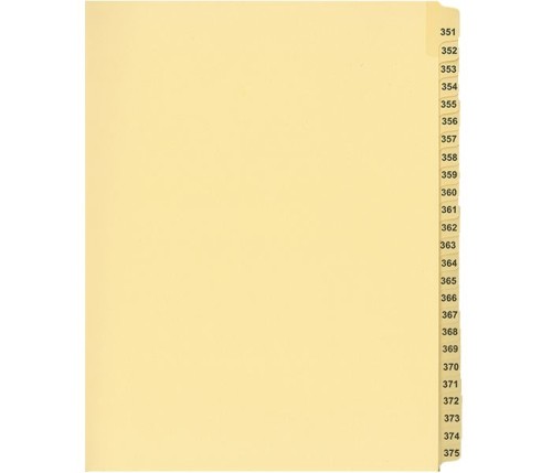 LEGAL INDEX,LETTER SIZE,BUFF COLLATED SETS 25/PK, #351-375 - Legal Index Dividers - INDCN11-375