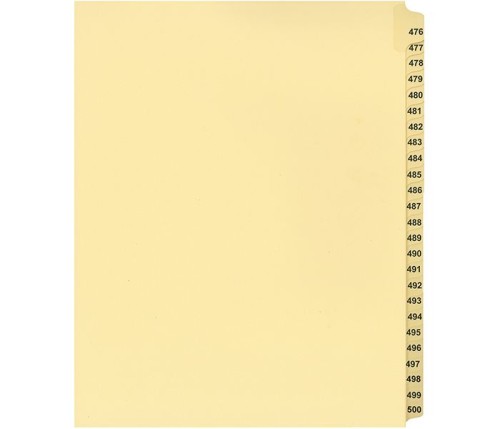 LEGAL INDEX,LETTER SIZE,BUFF COLLATED SETS 25/PK, #476-500 - Legal Index Dividers - INDCN11-500