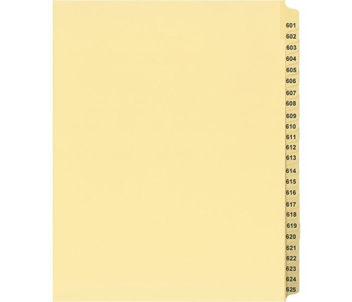 LEGAL INDEX,LETTER SIZE,BUFF COLLATED SETS 25/PK, #601-625