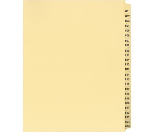 LEGAL INDEX,LETTER SIZE,BUFF COLLATED SETS 25/PK, #801-825