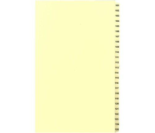 LEGAL INDEX, BUFF COLLATED LEGAL SIZE 14" 25/PK, #101-125 - Legal Index Dividers - INDCN14-125