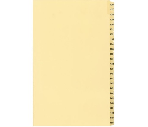 LEGAL INDEX, BUFF COLLATED LEGAL SIZE 14" 25/PK, #126-150 - Legal Index Dividers - INDCN14-150