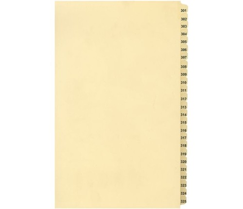 LEGAL INDEX, BUFF COLLATED LEGAL SIZE 14" 25/PK,#301-325