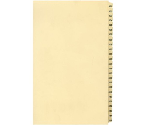 LEGAL INDEX, BUFF COLLATED LEGAL SIZE 14" 25/PK,#301-325 - Legal Index Dividers - INDCN14-325