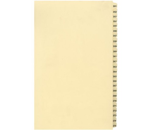 LEGAL INDEX, BUFF COLLATED LEGAL SIZE 14" 25/PK,#351-375 - Legal Index Dividers - INDCN14-375