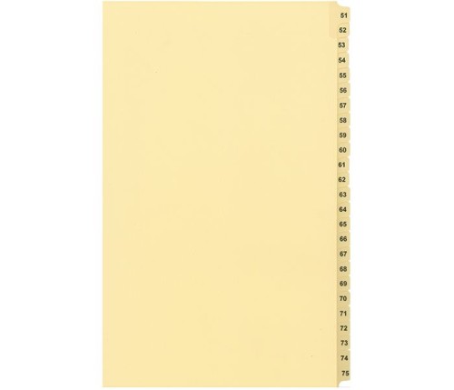 LEGAL INDEX, BUFF COLLATED LEGAL SIZE 14" 25/PK, 51-75 - Legal Index Dividers - INDCN14-75