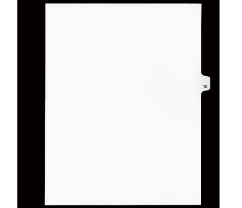 Legal Numeric Index Dividers - #10 - Letter Size 11" - White - 25 / Pack