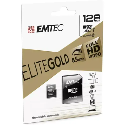 EMTEC Gold+ 128 GB Class 10 microSDXC - 85 MB/s Read - 21 MB/s Write