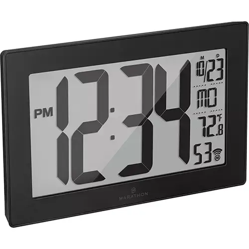 Self-Setting & Self-Adjusting Wall Clock with Stand, Digital, Battery Operated, Black