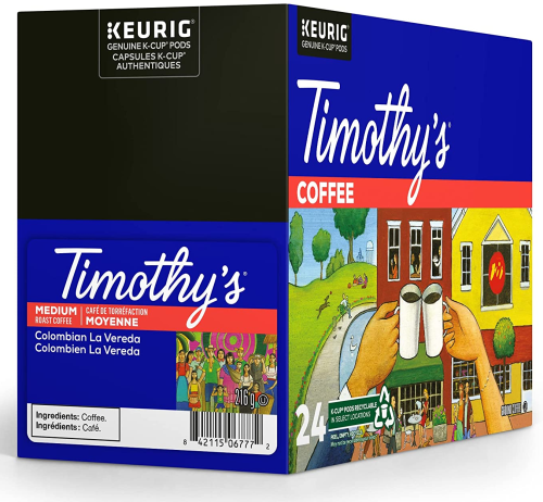 Timothy's Colombian La Vereda Coffee K-Cups - 24 / Box - Single Serve Pods - KEU7401903