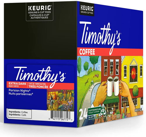 Timothy's Parisian Nights Coffee K-Cups - 24 / Box - Single Serve Pods - KEU7401925