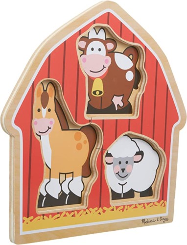 Melissa & Doug Barnyard Animals Jumbo Knob Puzzle - 1+3 Piece - Teaching Supplies - LCI12054