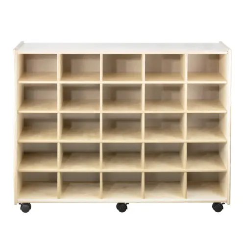 Trojan 25-Bin Storage Unit - 25 x Bin - 38" Height x 15" Width x 48" Depth - Easy to Clean, Lockable Casters, Non-marking Caster - Baltic Birch - 1 Each