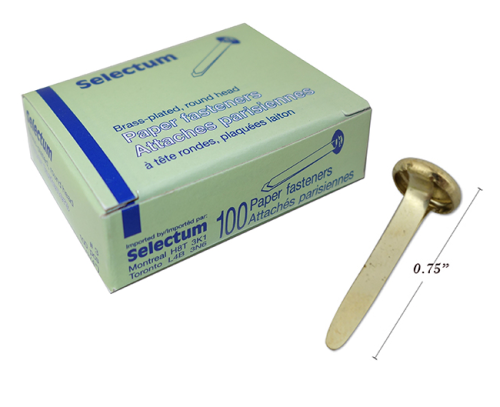 Selectum Round Head Paper Fastener - 0.75" (19.05 mm)  - 100 / Box