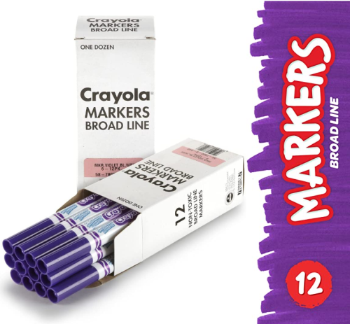 Crayola Ultra-Clean Washable Markers - Purple - Broad Line Tip - 12 / Pack - Bulk - Art Markers - CYO56791240