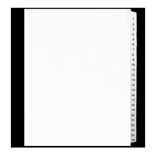 LEGAL INDEX,LETTER SIZE,WHITE COLLATED SETS 25/PK, 1-25