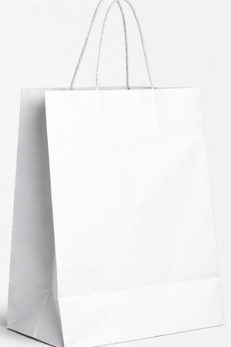 Wbistro – White Kraft – Square Bottom Shopping Paper Bag with Twisted Handle – 10" L × 6.75" W × 12" H – 250/PK