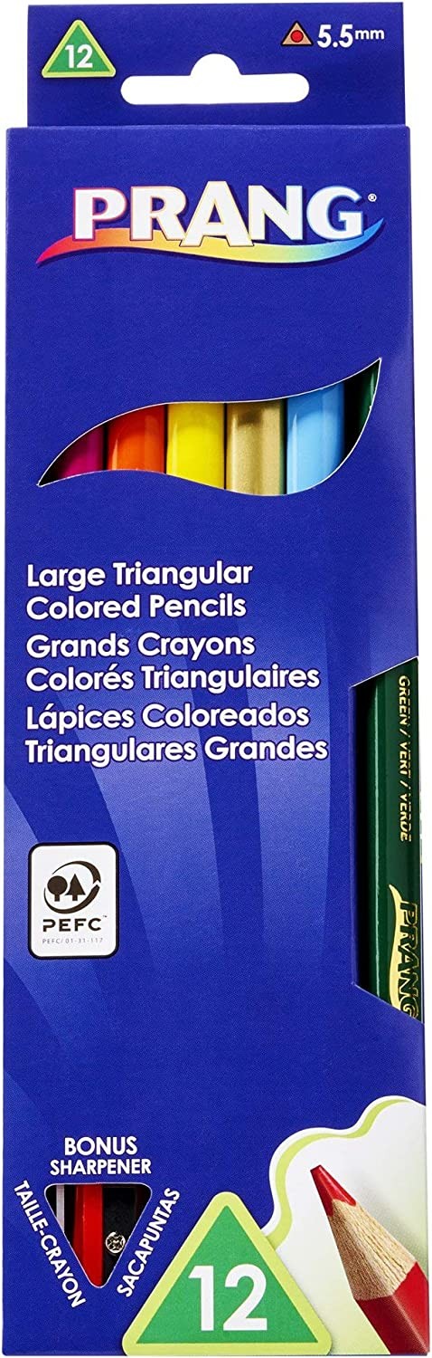 Dixon Large Triangular Coloured Pencils - 12 Assorted Colours