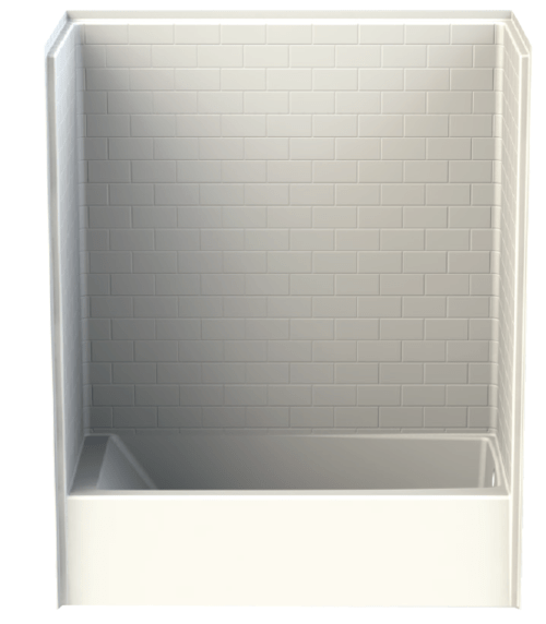 60" x 30" ACRYLIC TUB SHOWER WITH SUBWAY TILE FINISH - RIGHT  DRAIN - WHITE