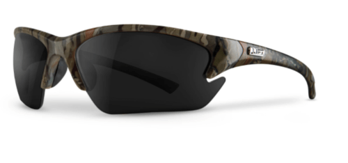 QUEST SAFETY GLASSES, SMOKE LENS, CAMO FRAME