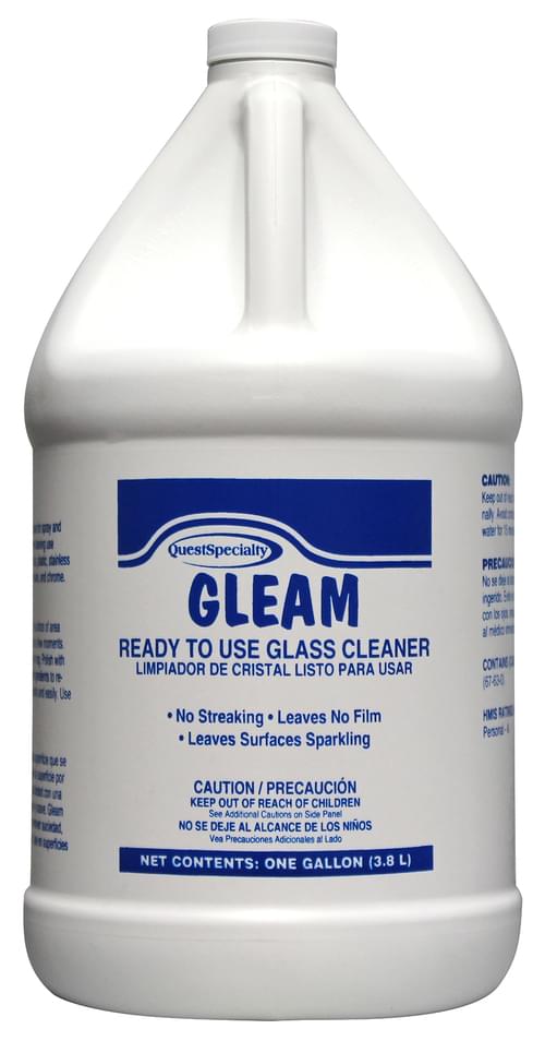 QuestSpecialty, GLEAM, Glass Cleaner, Non-Ammoniated, 1 gal, Ready-to-Use, Streak Free, Blue, Liquid, 2800