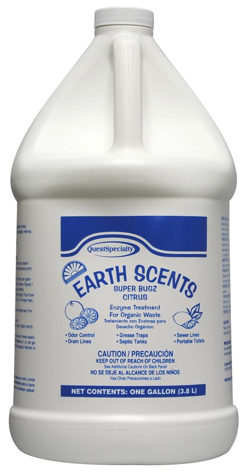 QuestSpecialty, EARTH SCENTS SUPERBUGZ Citrus, Enzyme Producing, Organic Waste Treatment, 1 gal, Ready-to-Use, Digests & Liquifies (FOG), Citrus Fragrance, Opaque, Liquid, 2840