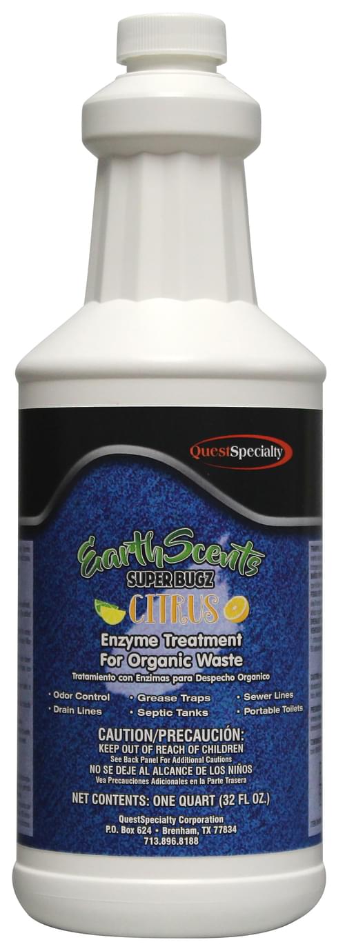 QuestSpecialty, EARTH SCENTS SUPERBUGZ Citrus, Enzyme Producing, Organic Waste Treatment, 32 oz , Ready-to-Use, Digests & Liquifies (FOG), Citrus Fragrance, Opaque, Liquid, 2840