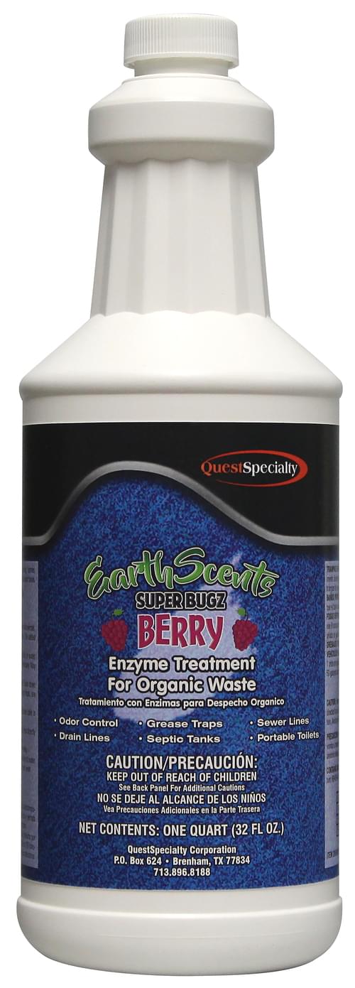 QuestSpecialty, EARTH SCENTS SUPERBUGZ Berry, Enzyme Producing, Organic Waste Treatment, 32 oz, Ready-to-Use, Digests & Liquifies (FOG), Berry Fragrance, Opaque, Liquid, 2850