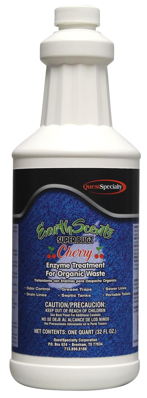 QuestSpecialty, EARTH SCENTS SUPERBUGZ Cherry, Enzyme Producing, Organic Waste Treatment, 32 oz, Ready-to-Use, Digests & Liquifies (FOG), Cherry Fragrance, Opaque, Liquid, 2860