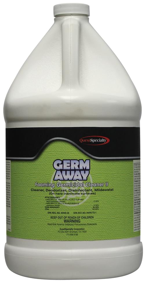 QuestSpecialty, GERM AWAY, Foaming Germicidal Cleaner, Quaternary, 1 gal, Ready-to-Use, EPA Registered, Clinging Formula, Floral Fragrance, Liquid, 2930