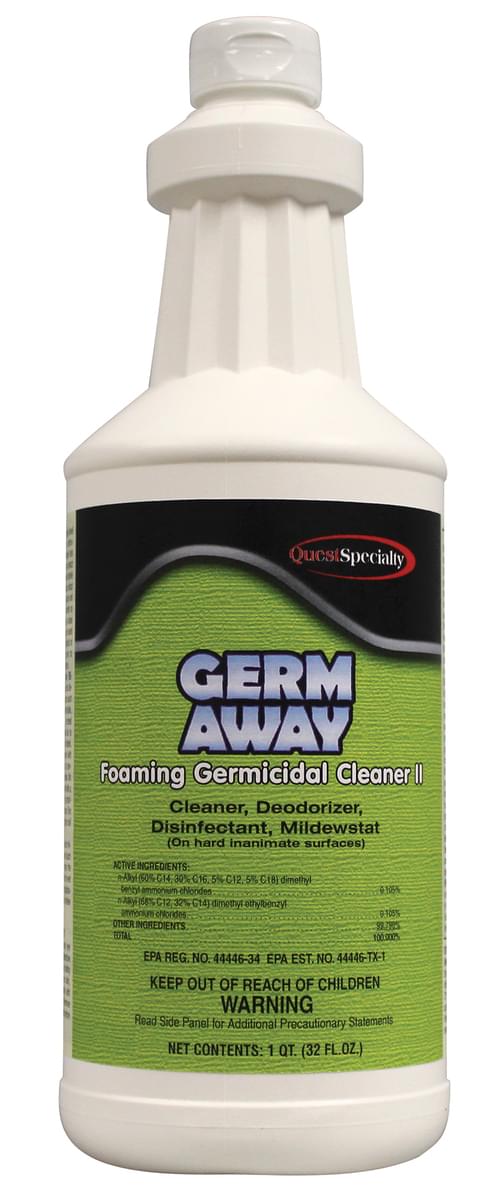 QuestSpecialty, GERM AWAY, Foaming Germicidal Cleaner, Quaternary, 32 oz, Ready-to-Use, EPA Registered, Clinging Formula, Floral Fragrance, Liquid, 2930