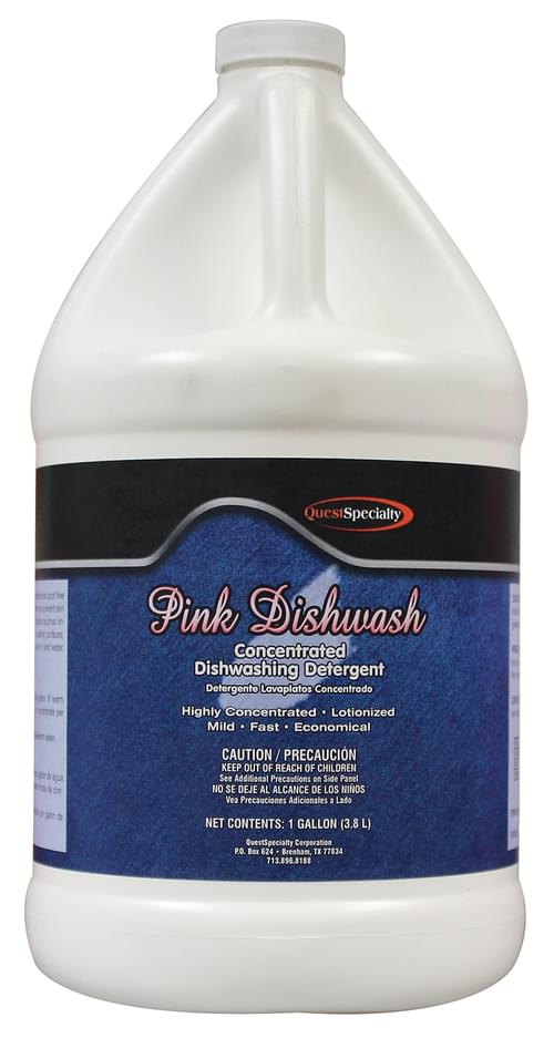 QuestSpecialty, PINK DISHWASH, Dishwashing Detergent, 1 gal, Concentrate, Dilutes 64:1, Floral Scent, Pink, Liquid, 2950
