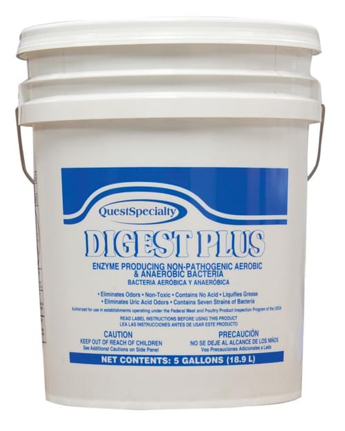 QuestSpecialty, DIGEST PLUS, Enzyme Producing, 7 Strains Non-Pathogenic Aerobic & Anaerobic Bacteria, 5 gal, Ready-to-Use, "New Generation" Odor Eliminator, Mint-Wintergreen Fragrance, Green, Liquid, 2960