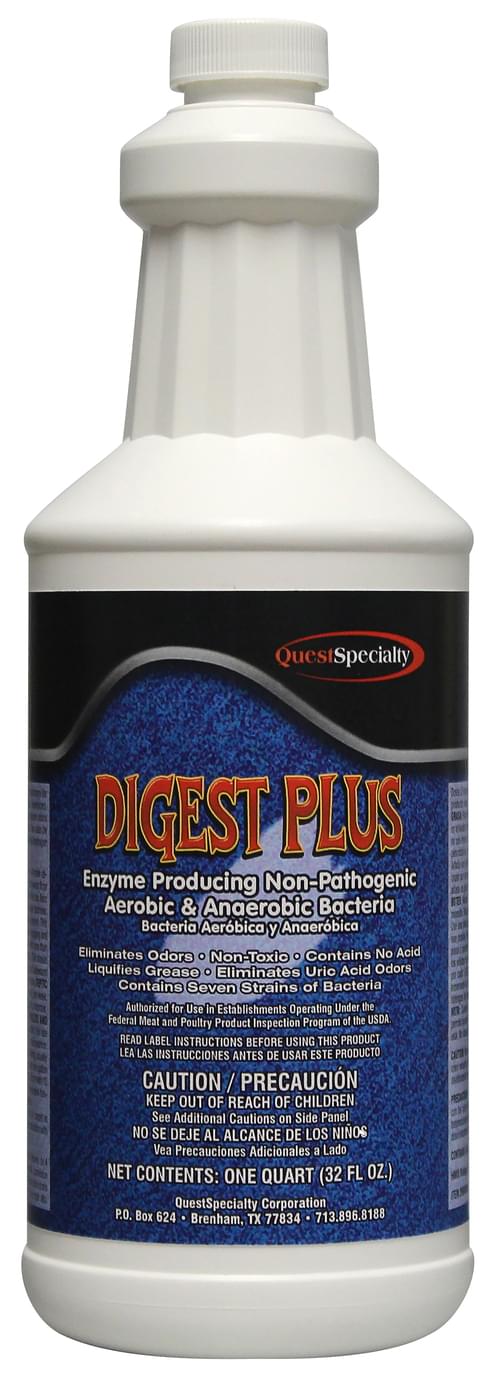 QuestSpecialty, DIGEST PLUS, Enzyme Producing, 7 Strains Non-Pathogenic Aerobic & Anaerobic Bacteria, 32 oz, Ready-to-Use, "New Generation" Odor Eliminator, Mint-Wintergreen Fragrance, Green, Liquid, 2960