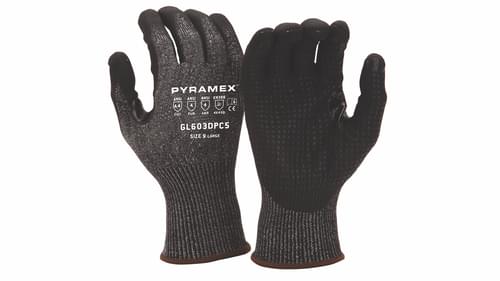 Pyramex Safety Products, Micro-Foam Nitrile Gloves, Dotted Palms, Tear Resistant, 13-Gauge Nylon, Spandex Liner, Silicone Free, Black, 2XL, GL603DPC5