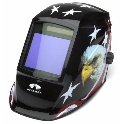 Pyramex Safety Products, Auto-Darkening Welding Helmet, High Speed Lens, Solar Cells and Lithium Battery, American Eagle Design, WHAM3030AE
