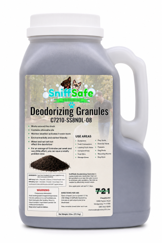 CCO721, SniffSafe DEODORIZING GRANULES, Clay Based Deodorizer, 8-lb Shaker Bottle, Contains Citronella, Lasts up to 7 Days, Environmentally & Worker Friendly (2/cs)