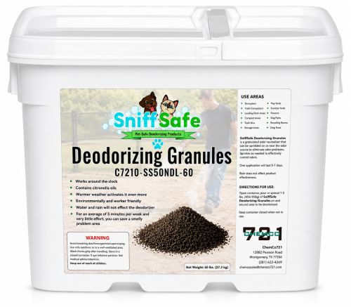 CCO721, SniffSafe DEODORIZING GRANULES, 24/7 Clay Based Deodorizer, 60-lb per Pail, Contains Citronella, Lasts up to 7 Days, Environmentally & Worker Friendly (1 pail)