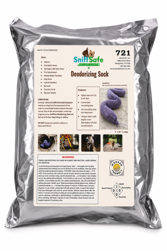 CCO721, SniffSafe Deodorizing Sock, Large Area Deodorizer, 34" length, Fresh Scent, 1/Pkg, Provides 30-45 Day Deodorizing, Sock Holds Powerful & Effective Concentraded Odor Neutralizer, Environmentally & Worker Friendly (4/cs)