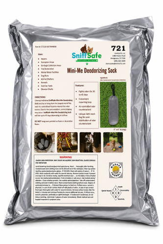 CCO721, SniffSafe Mini-Me DEODORIZING SOCK, Small Area Deodorizer, 6" length, 6/pkg, Pleasant Citrus Fragrance, Provides 30-45 Day Deodorizing, Sock Holds Powerful & Effective Concentraded Odor Neutralizer, Environmentally & Worker Friendly