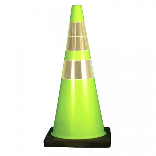 DW Series Traffic Cones, 36 in, 6" & 4" Reflective Collar, PVC, Fluorescent Lime