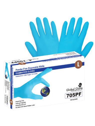 Nitrile, Powder-Free, Medical-Grade, Blue, 5-Mil, Textured Fingertips, 9.5-Inch Disposable Examination Gloves - XL