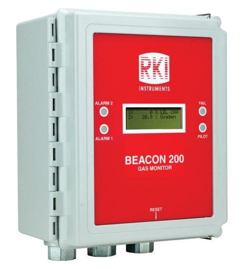 Beacon 200, Two Channel Controller, 115/220 VAC, with small red strobe light (uses common alarm 1 relay contact for strobe (no sensors)