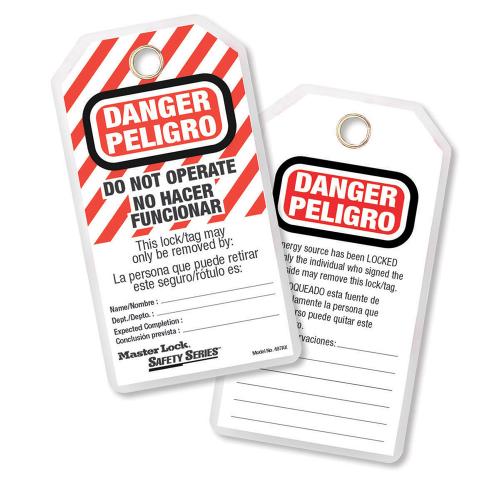 MASTER LOCK DO NOT OPERATE TAGS SPAN/ENG, LAMINATED - 12/PK