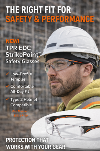 TPR Strikepoint Glasses, Black/Orange Frame Wraparound - Clear Anti-Fog Lens