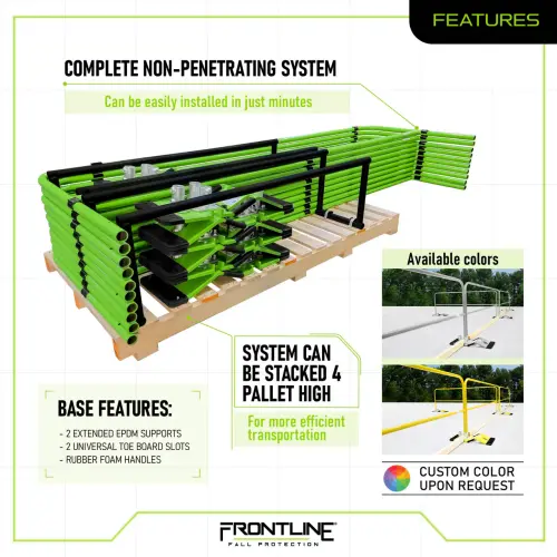 Frontline GUS05 Universal 5' Guardrails with Bases Complete Kit 50' - industrial safety gear from TPR Industrial